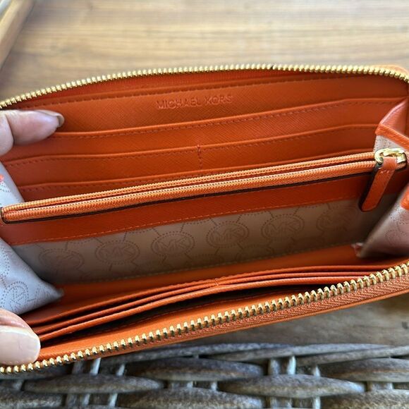 Michael Kors Orange Leather Ostrich Embossed Wallet - Picture 5 of 7